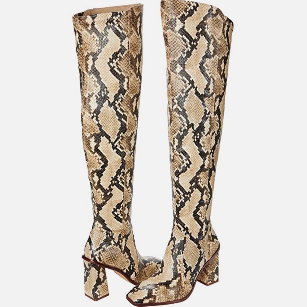 NEW! Vince Camuto Dreven Over The Knee Snake Square Heel Boots Shortbread